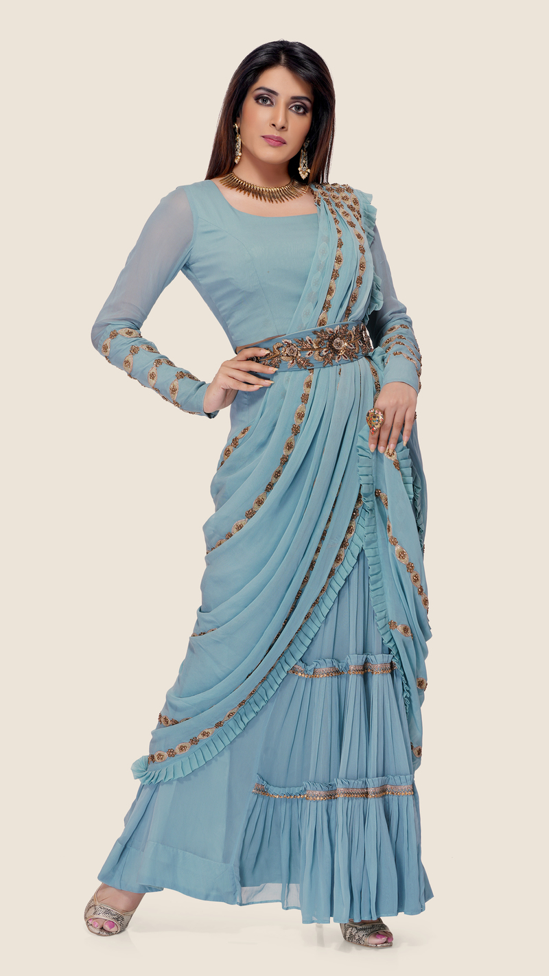 Buy Purple Draped Saree Gown with Blouse by REETI ARNEJA at Ogaan Online  Shopping Site