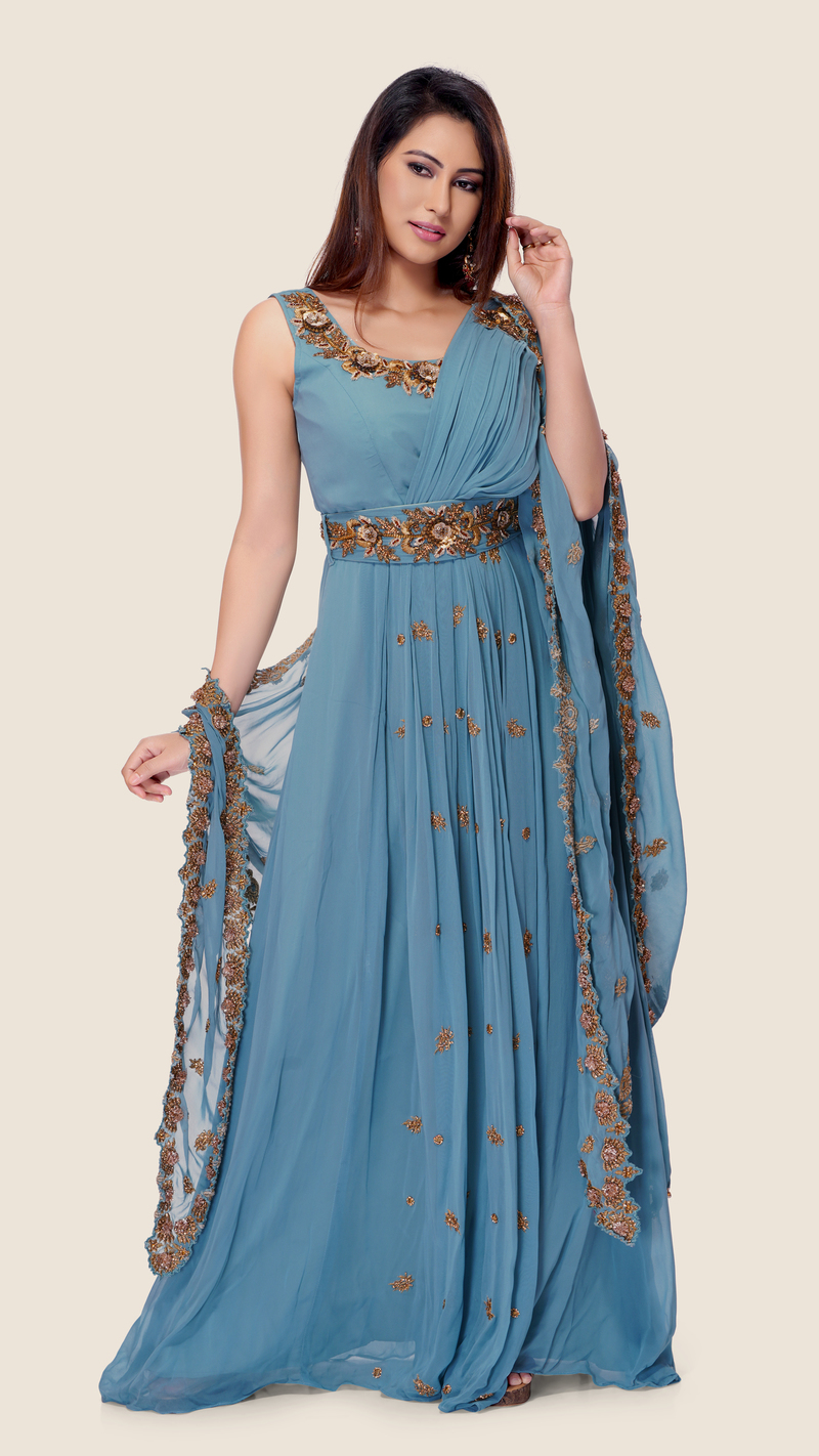 Details 184+ saree type gown