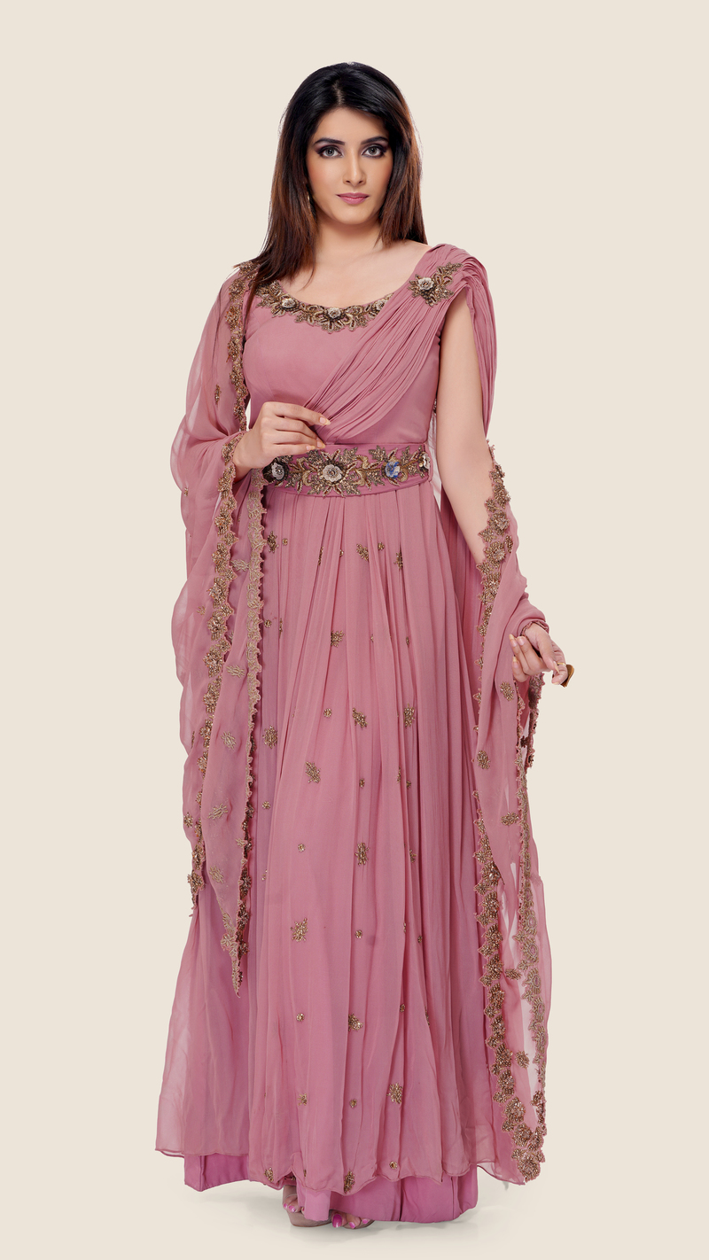 Simply Splendid an Intricately Crafted Saree Style Gown with Cape ...