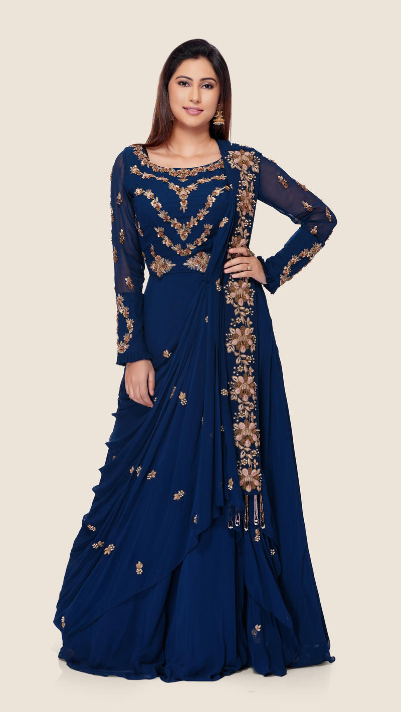 Buy Saree Gown Online | Ready To Wear Saree | Saree Style Gown | Pre Draped  Saree | Lehenga gown designs, Lehenga gown, Designer dresses indian