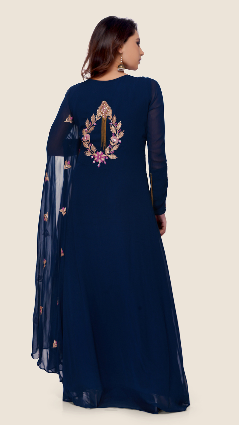 Black Embroidered Long One Piece With Belt & Dupatta – Niharika Fashion