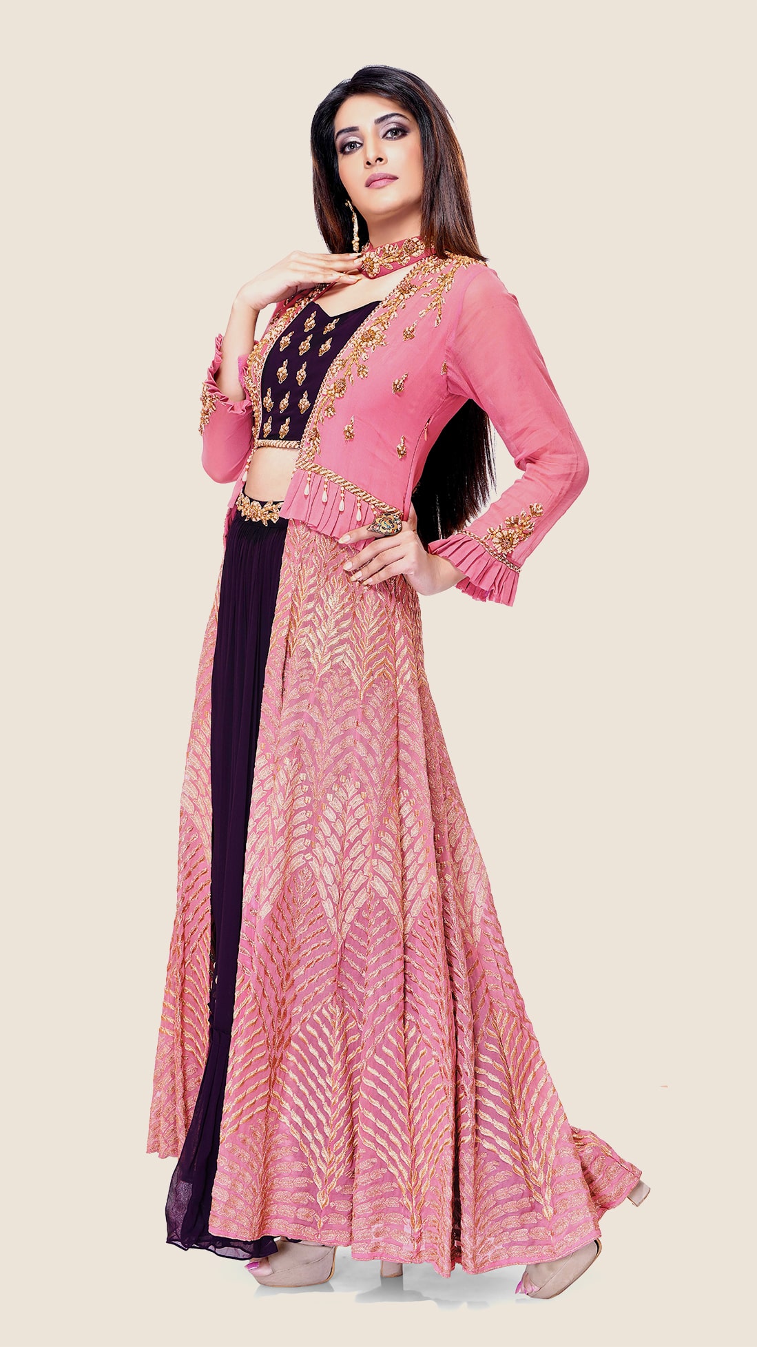 Lilac Zari and Sequins work Overcoat Styled Long Party Gown for Girls –  Seasons Chennai